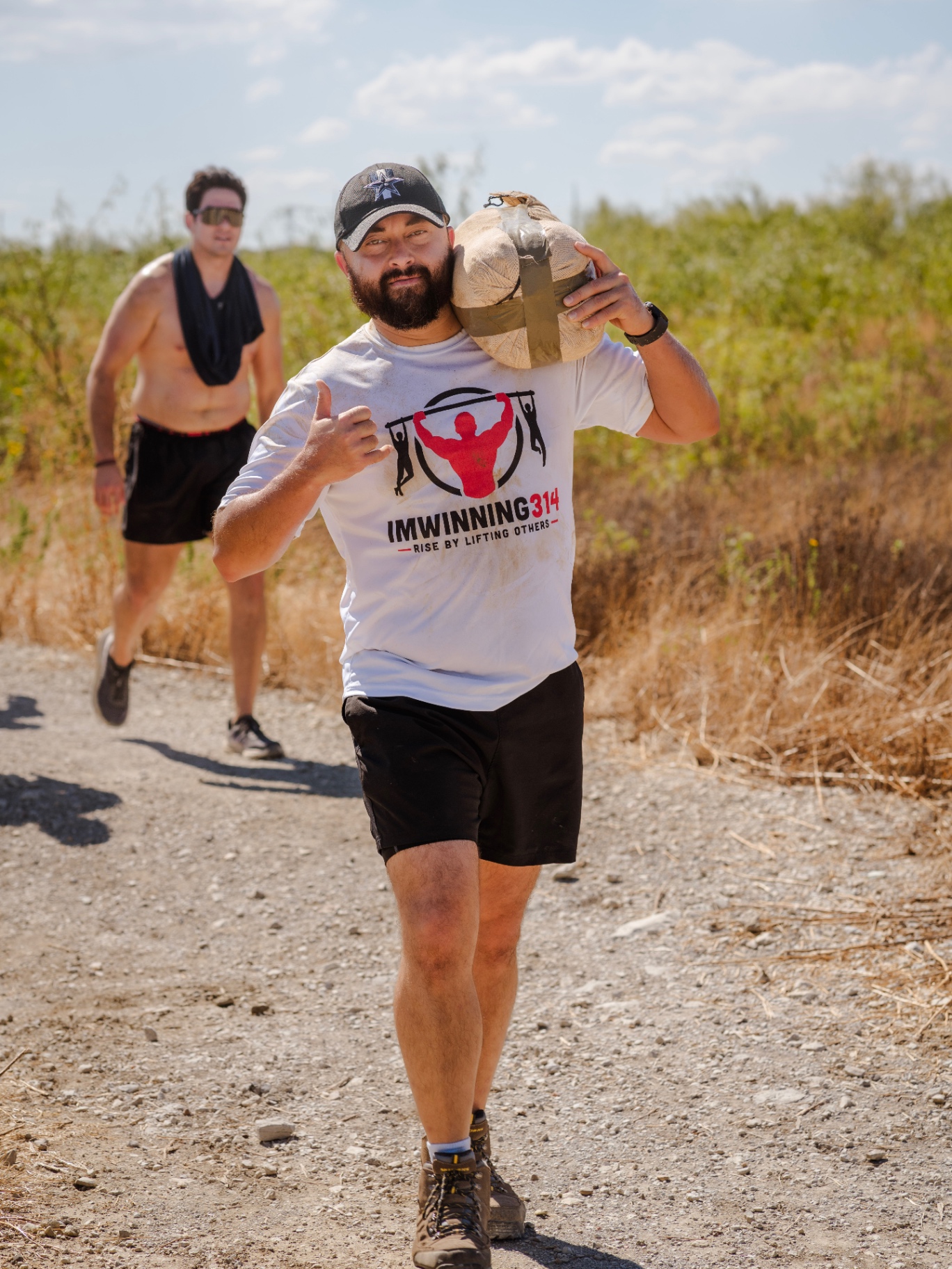 Sandbag ruck thumbs up